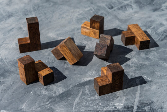 Pieces of wooden puzzle