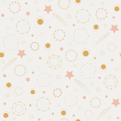 Seamless pattern of shooting stars in outer space on a cream background