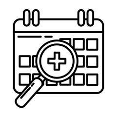 magnifying glass with medical cross in calendar line style icon vector illustration design
