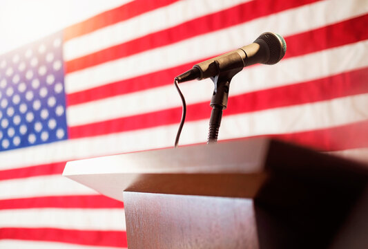 Lectern with American flag in background