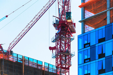 USA, New York State, New York City, Manhattan, Crane at construction site