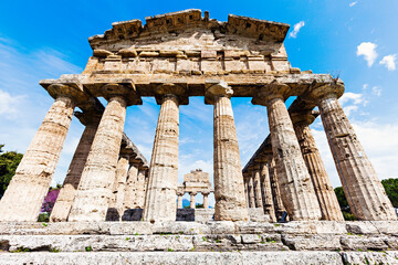 Old architectural columns of Paestum ruins