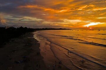 A high definition aerial sunset of the beach in Tamarindo Costa Rica.