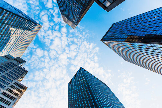 USA, New York State, New York City, Manhattan, Low angle view of office buildings