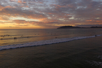 Fototapeta na wymiar Ariel sunset of the surf in Tamarindo Costa Rica.