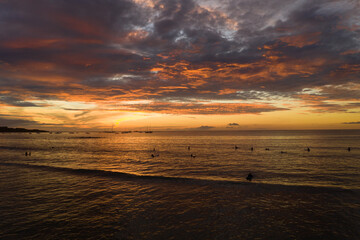 Fototapeta na wymiar A high definition aerial sunset of the beach in Tamarindo Costa Rica.