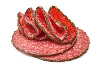 Salami Sausage Slices, isolated on white background