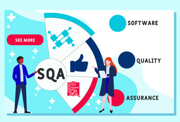 Vector website design template . SQA - software quality assurance acronym. business concept background. illustration for website banner, marketing materials, business presentation, online advertising.