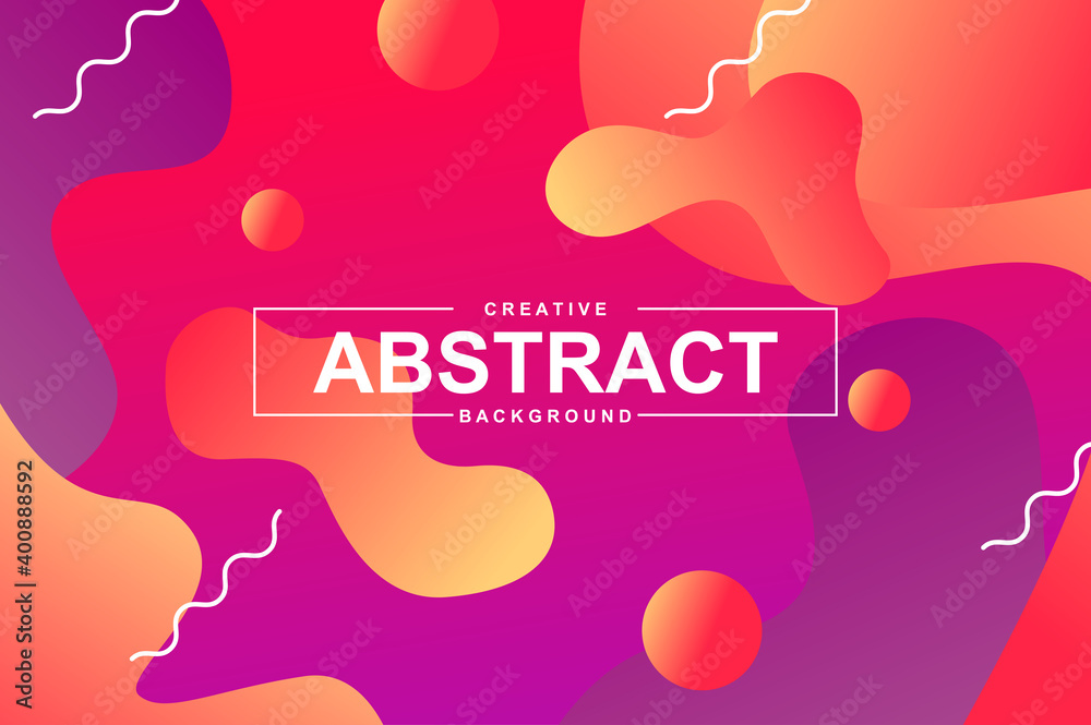 Fototapete Abstract design with dynamic liquid shapes. Colorful fluid style background for landing page, web banner, wallpaper. Bright composition with gradients, wavy pattern with header vector Illustration.