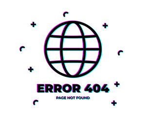 Error 404 page not found. Error with glitch effect on screen. Vector illustration for your design.