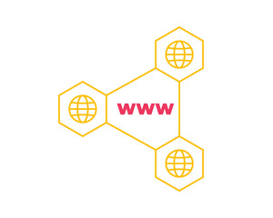 Social network. Flat globe icons on the circle. Vector illustration isolated on white background.