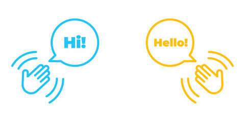 Hand wave or waving hi or hello gesture line art vector icon for apps and websites © lunarts_studio