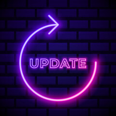 Update arrows pink glowing neon ui ux icon. Glowing sign logo vector