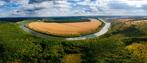 Aerial view of beautiful natural landscape. River Don, Russia