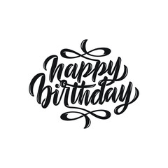 Happy Birthday custom hand lettering brush with ornament, black and white color 