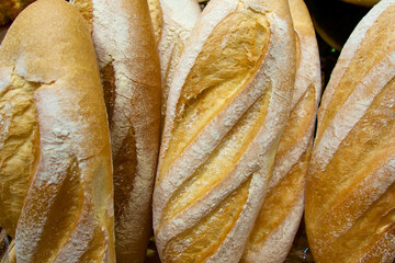 Fresh loaves of white bread.