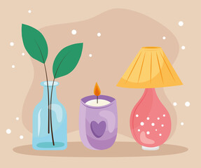 bundle of three hygge style set icons vector illustration design