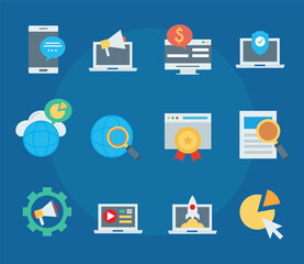 bundle of twelve marketing digital set icons vector illustration design