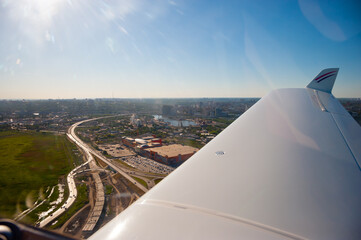 Fototapeta na wymiar Flight over Rostov-on-Don on a light plane.