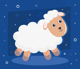cute little sheep animal kawaii character in blue background vector illustration design