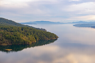 Calm ocean landscape from Maple bay in vancouver Island, Canada - 400894369