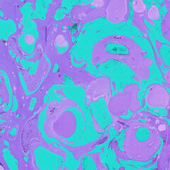 Colorful marble ink texture on watercolor paper background. Marble stone image. Bath bomb effect. Psychedelic biomorphic art.