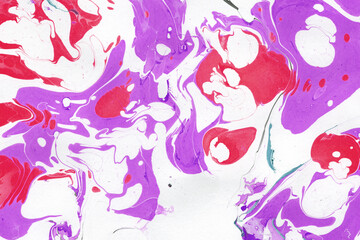Fototapeta premium Colorful marble ink texture on watercolor paper background. Marble stone image. Bath bomb effect. Psychedelic biomorphic art.