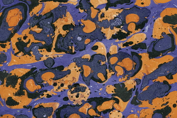 Colorful marble ink texture on watercolor paper background. Marble stone image. Bath bomb effect. Psychedelic biomorphic art.