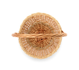 Fototapeta premium Wicker basket with handle isolated on white, top view
