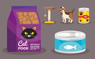 bundle of five pet shop set icons vector illustration design