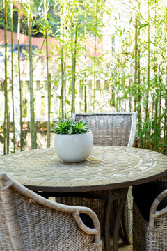 Outdoor Table And Chairs In A Home Garden