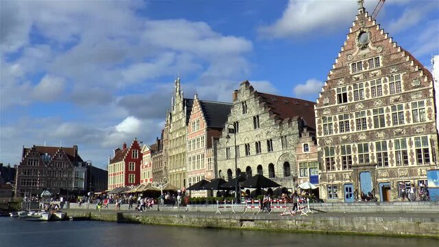 Traditional waterfront buildings in Ghent, Gent, Belgium.