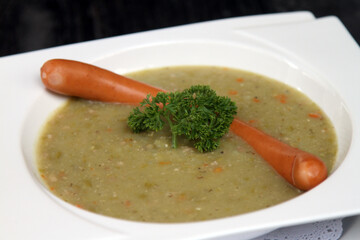 German pea soup with Frankfurter