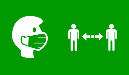 Wear a Face Mask and Keep Your Distance Warning or Instruction Sign Set against the Spread of Coronavirus Covid-19. Vector Image.