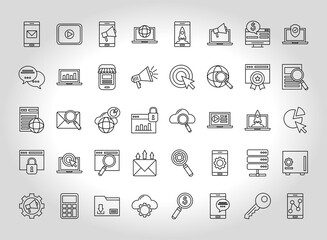 bundle of fourty marketing digital set icons vector illustration design