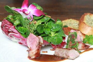 Grilled lamb fillet with lamb's lettuce