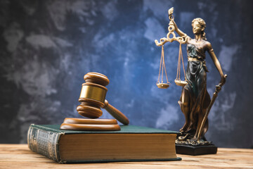 gavel on law book and lady justice