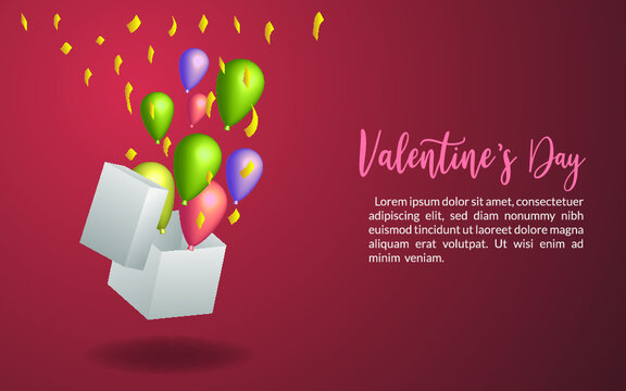Balloons suprize landing page background valentine day greeting decoration gift, isolated sale romance design banner celebration