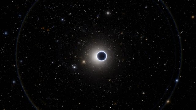 Pluto and it's moon Charon, seen from behind at Lagrange point two. A Dwarf planet and it's moon, silhouetted by the eclipse of the sun, orbiting against a starry view of the galaxy