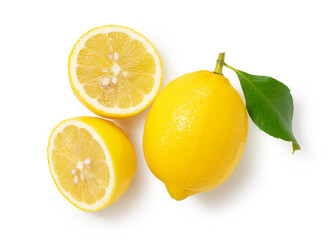 Lemons placed on a white background and cut in half
