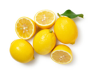 Fototapeta na wymiar Lemons placed on a white background and cut in half