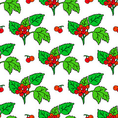 Seamless pattern with viburnum berries on a white background.