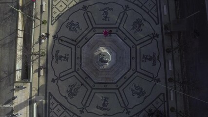 Camões square in Chiado Lisbon Portugal aerial shot 4k
