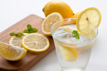Cold lemonade on a white background