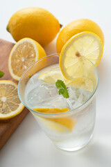 Cold lemonade on a white background