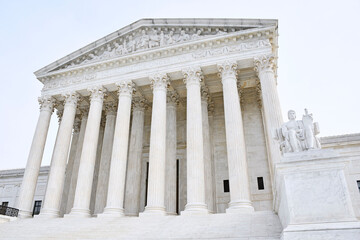 Steps leading up to the front entrance to the United States Supreme Court building in Washington,...