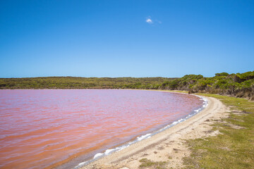 Lake Hillier, Esperance. A a pink lake located on a remote island off the Esperance coastline. 