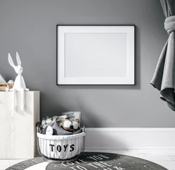 Contemporary children room, wall frame mockup, 3d render © artjafara