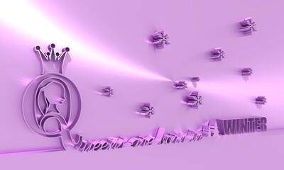 Queens are born in winter text. Motivation quote for celebration card. Thin line style. 3D rendering.