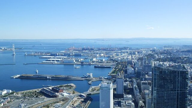青空と日本の横浜市の風景の動画。